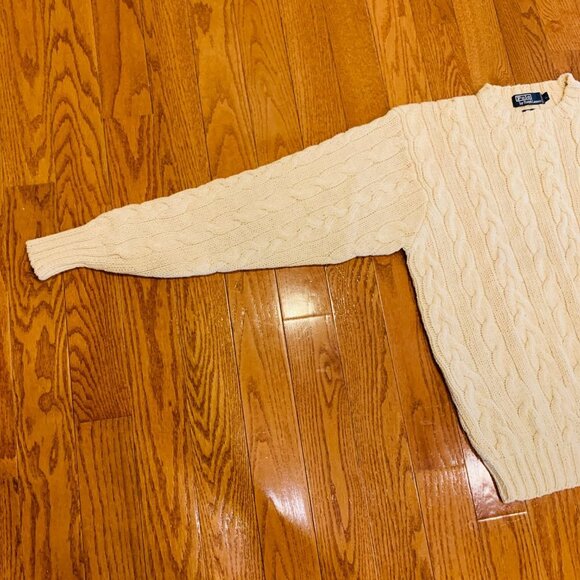Vintage Polo Ralph Lauren Linen Blend Chunky Cable Knit Sweater Size Large Ivory - Picture 7 of 15